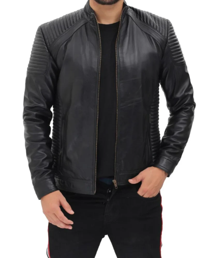 Porsche Men's Black Leather Bomber Jacket with Shoulder and Sleeve Padding - Image 4