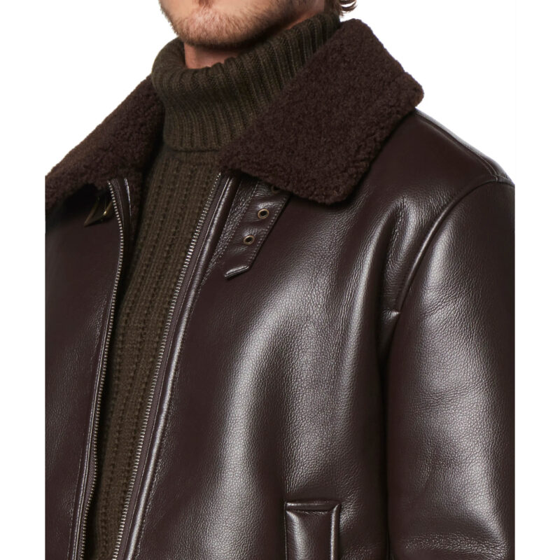 Porsche Men's Brown Leather Pilot Jacket with Shearling Lining - Image 2