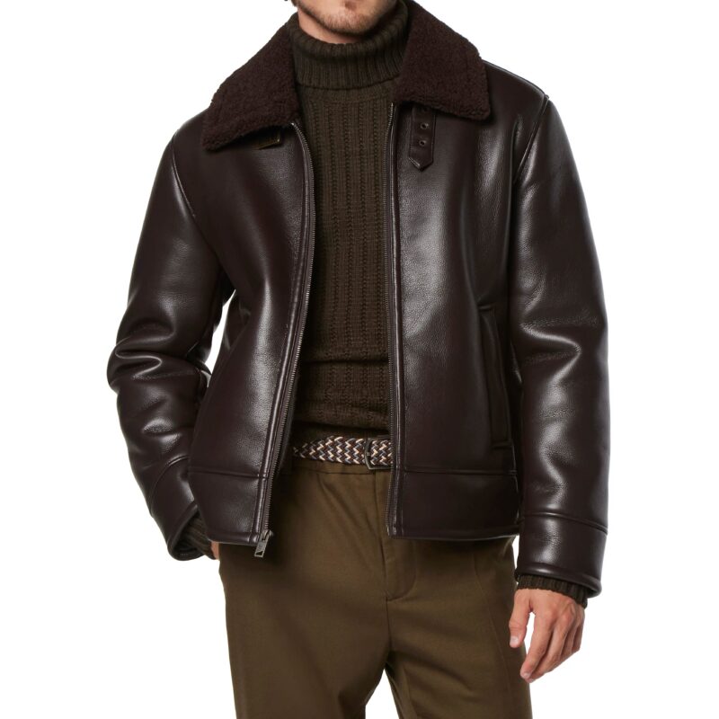 Porsche Men's Brown Leather Pilot Jacket with Shearling Lining - Image 3