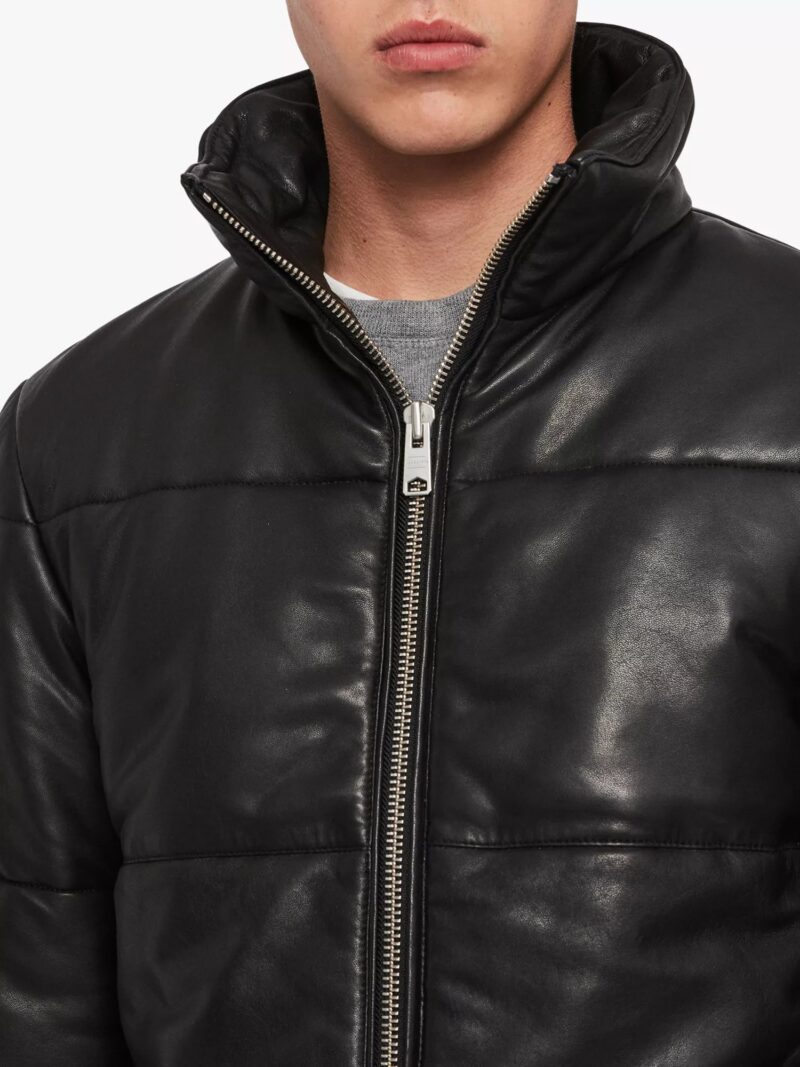 Porsche Men's Black Puffer Leather Jacket - Image 4