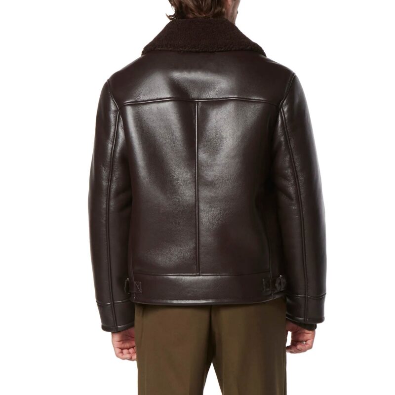 Porsche Men's Brown Leather Pilot Jacket with Shearling Lining - Image 4