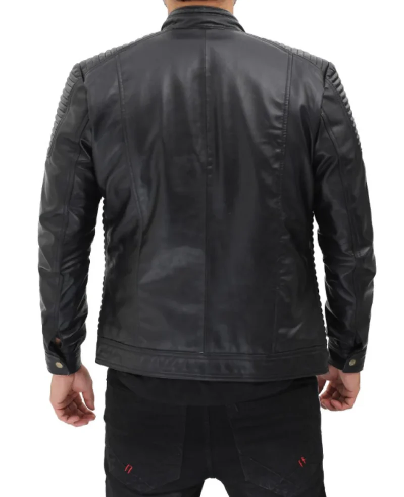 Porsche Men's Black Leather Bomber Jacket with Shoulder and Sleeve Padding - Image 2