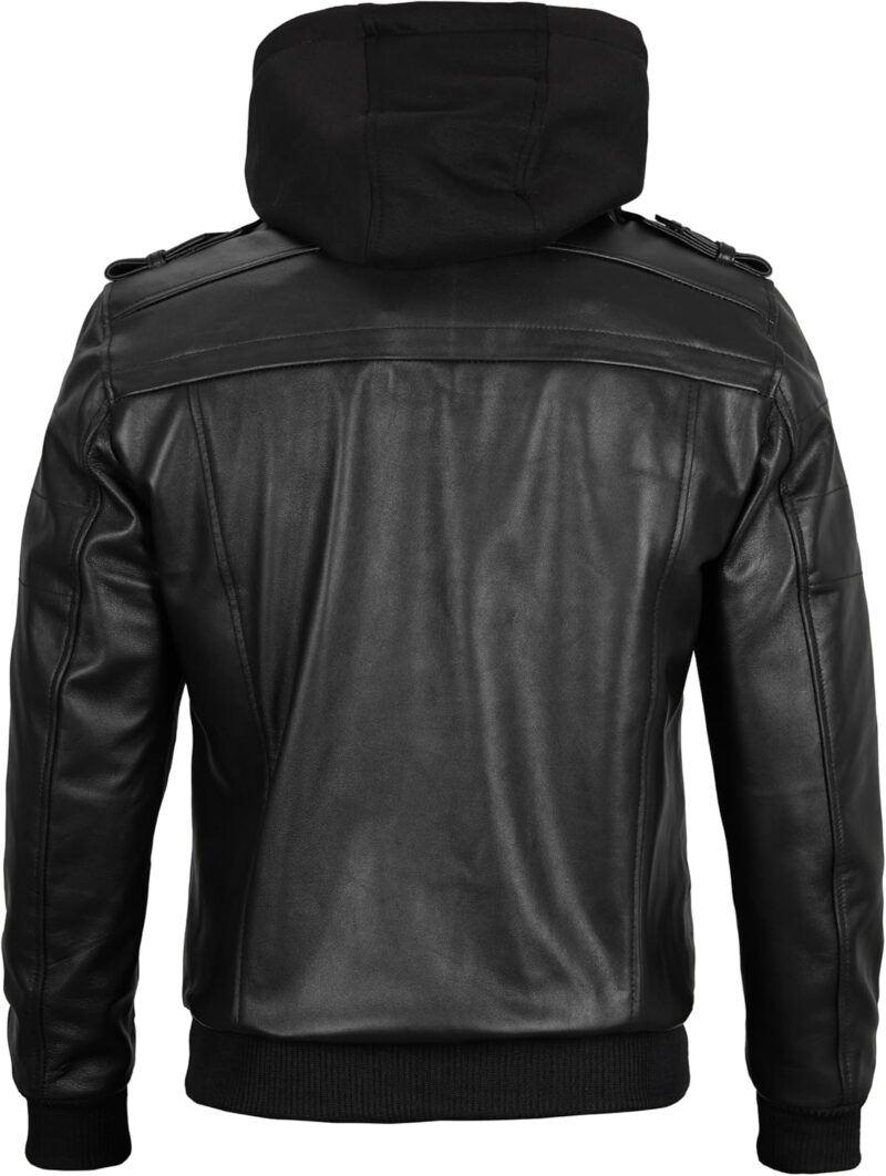 Porsche Men's Black Leather Jacket with Removable Hoodie - Lambskin Leather - Image 2