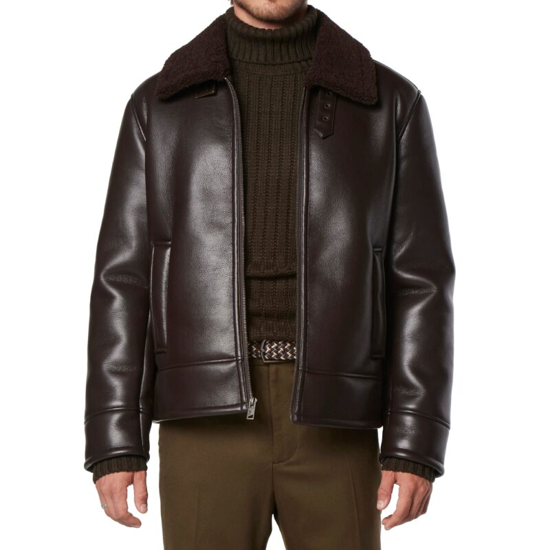 Porsche Men's Brown Leather Pilot Jacket with Shearling Lining