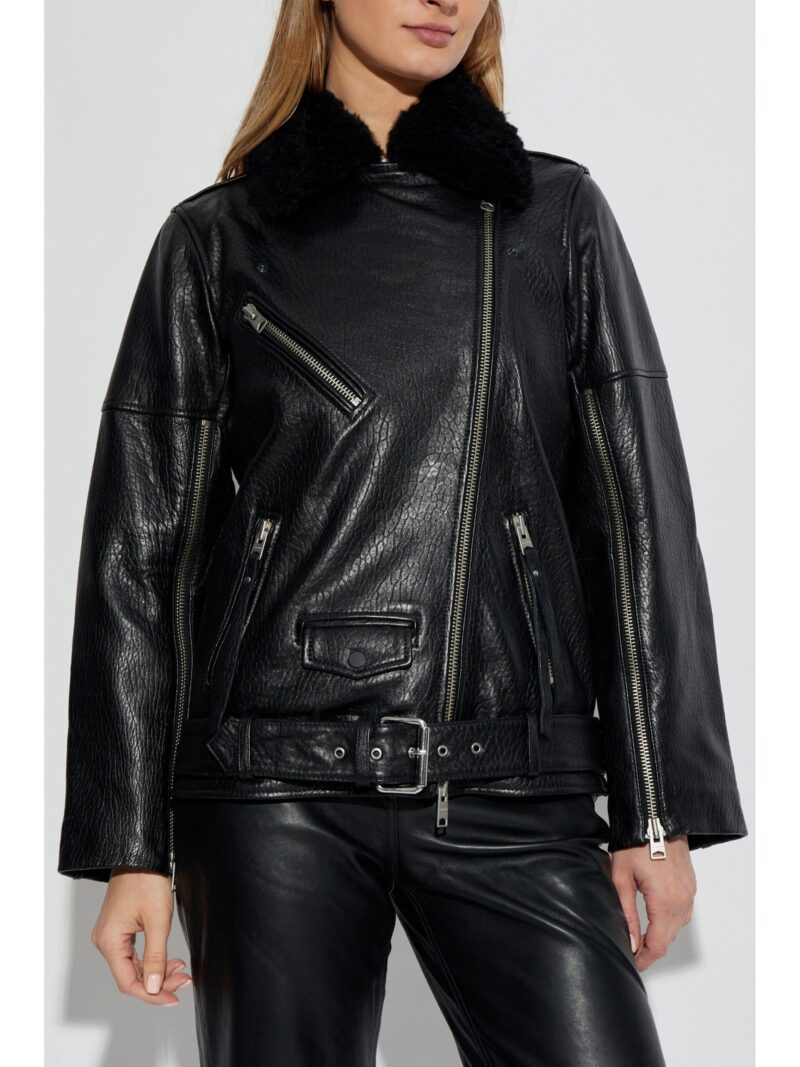 Porsche Black Leather Shearling Jacket | Luxury Women’s Jacket - Image 3