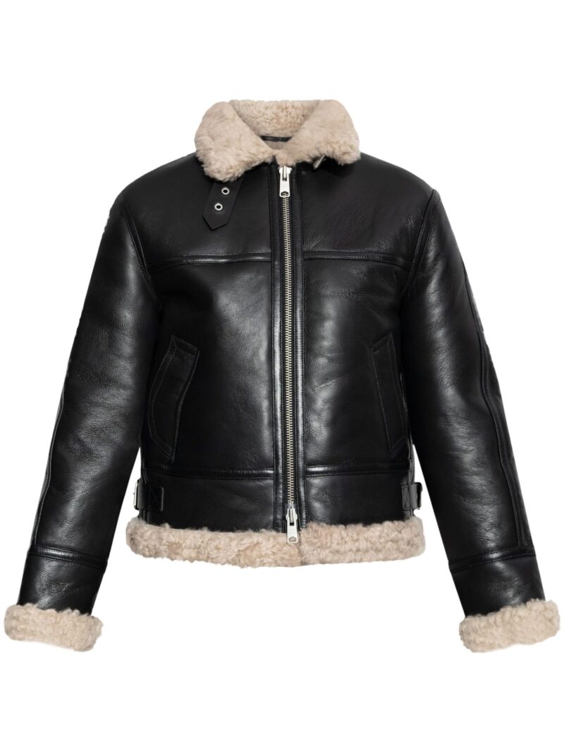 Porsche Black Leather Shearling Jacket for Women