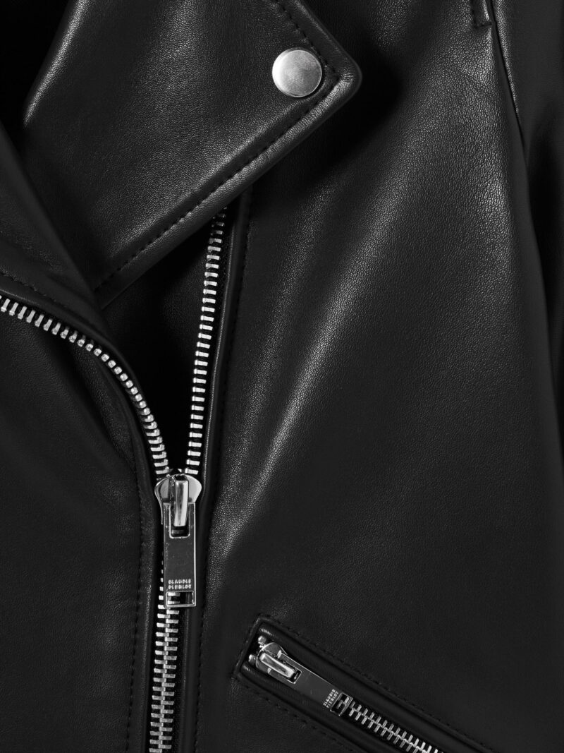 Porsche Women's Black Leather Biker Jacket | Front Zip & Peak Lapels - Image 6