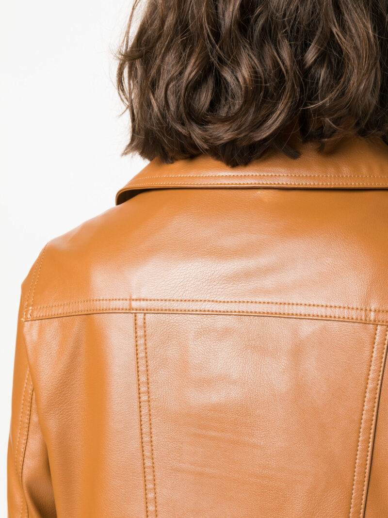 Porsche Women's Black & Tan Brown Lambskin Biker Jacket | Off-Centre Zip, Belted Waist | Cropped Style - Image 4