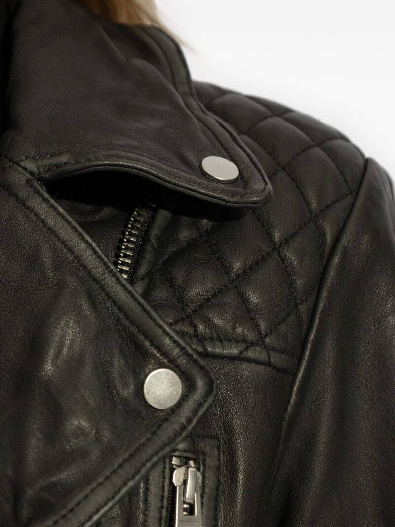 Porsche Women's Black Lambskin Biker Jacket with Off-Center Zip and Diamond Quilting - Image 4