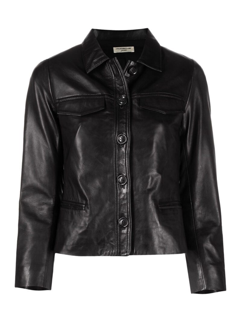 Porsche Women's Black Lambskin Leather Jacket - Button-Front Design