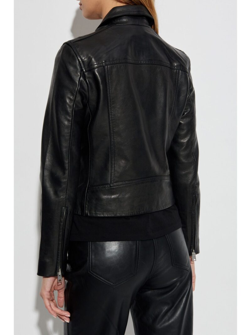 Porsche Black Leather Biker Jacket with Off-Center Zip and Side Pockets - Luxury Women's Fashion - Image 2