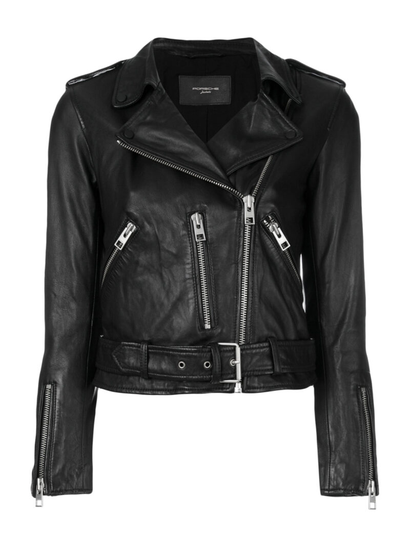 Porsche Women's Black Shearling Cropped Leather Jacket