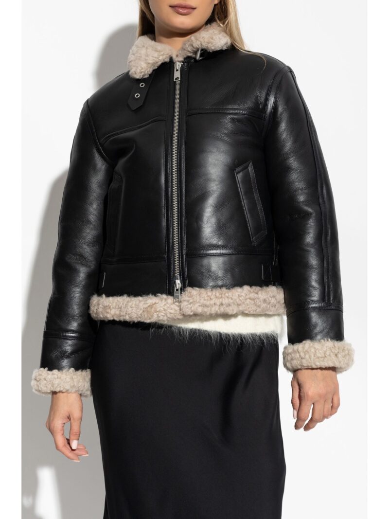 Porsche Black Leather Shearling Jacket for Women - Image 2