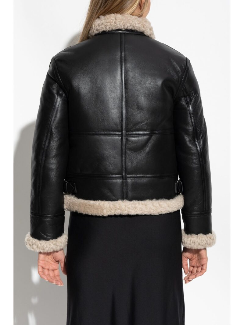 Porsche Black Leather Shearling Jacket for Women - Image 3